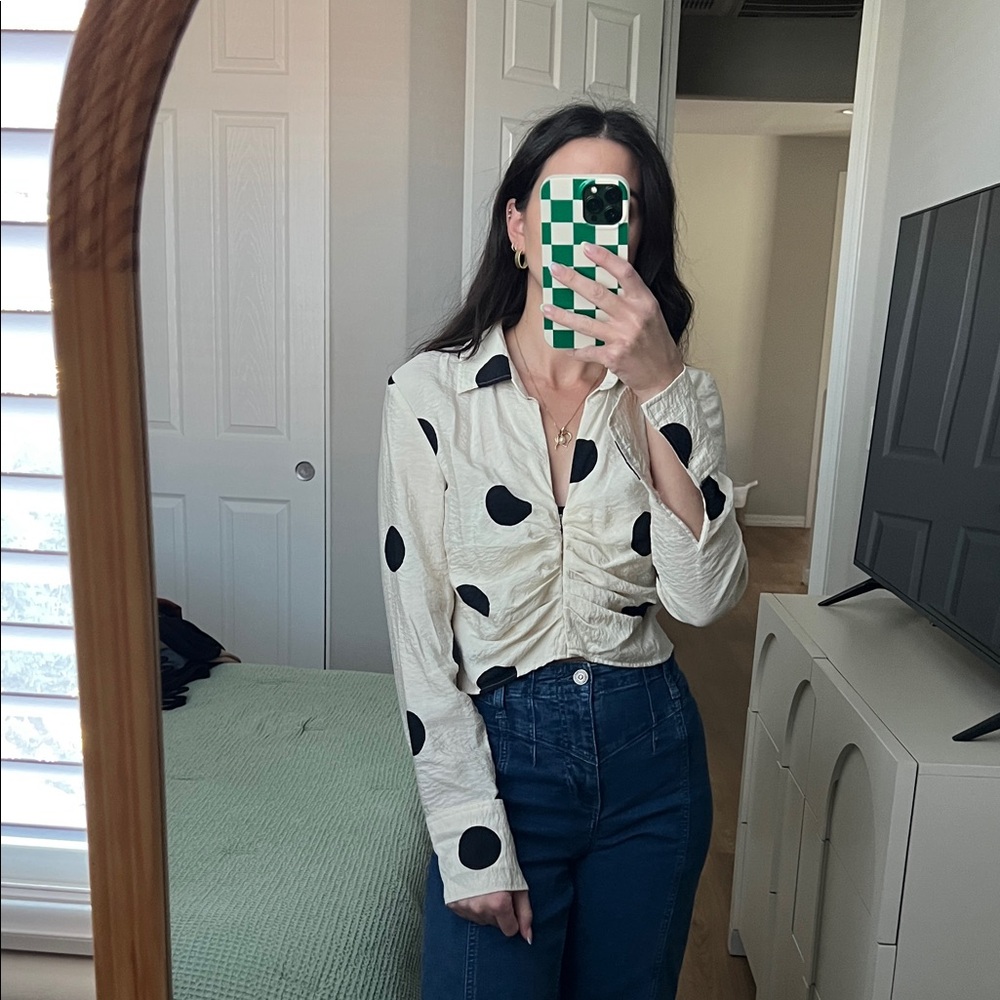 H&M Cream and Black Polka Dot Button Down Shirt